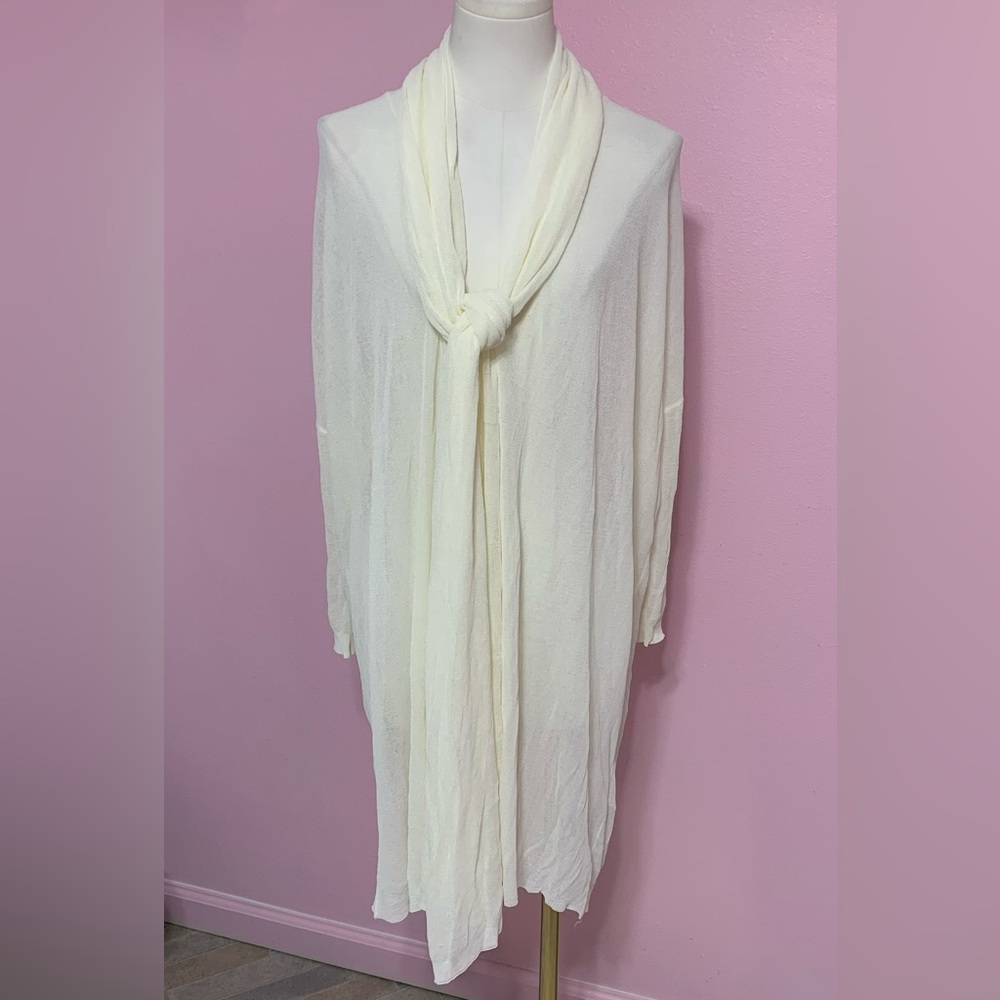 Zara Cream Sheer Scarf Open Sweater M - Picture 5 of 14